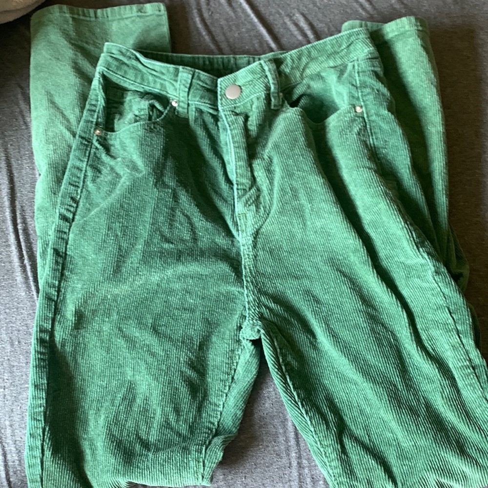 Green flare corduroy pants
